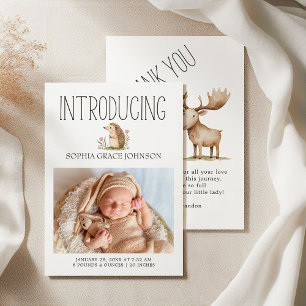 Boho Woodland Djur Foto Bebis Annonsering Inbjudningar