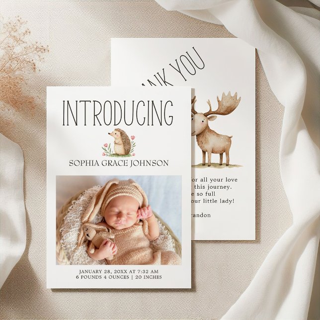 Boho Woodland Djur Foto Bebis Annonsering Inbjudningar (Skapare uppladdad)