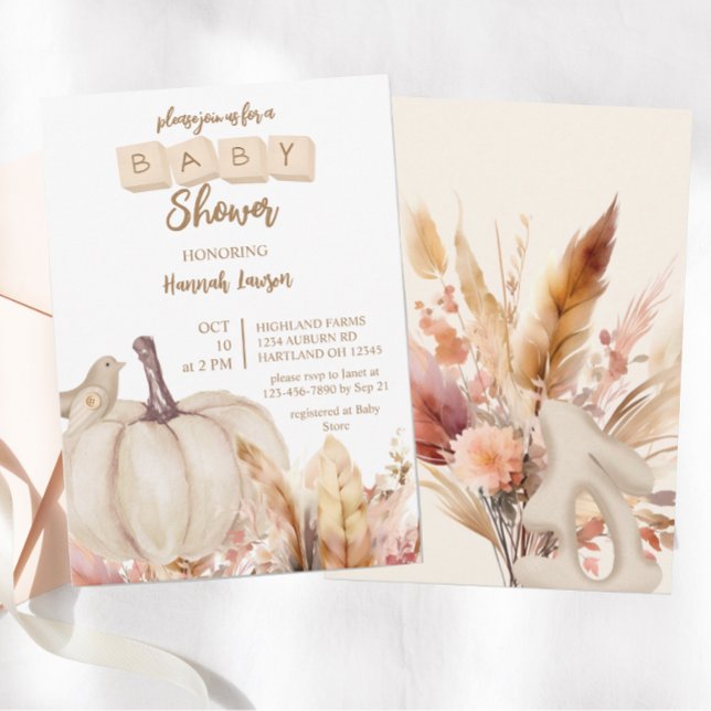 Boho Woodland Fall Pumpkin Girl Baby Shower Inbjudningar (Skapare uppladdad)