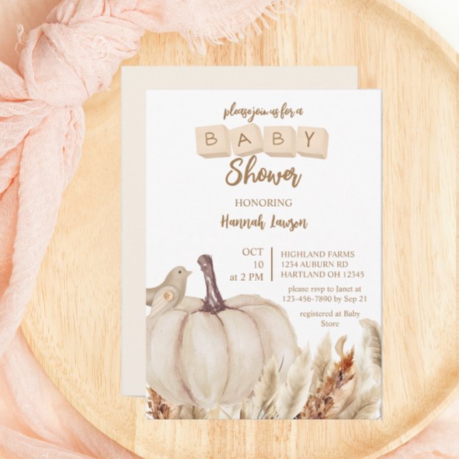 Boho Woodland Fall White Pumpkin Baby Shower Inbjudningar (Skapare uppladdad)