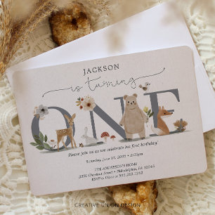 Boho Woodland First Birthday Inbjudningar