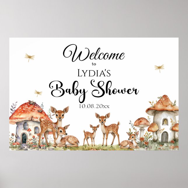 Boho Woodland Forest Animals Baby Shower Välkommen Poster (Framsidan)
