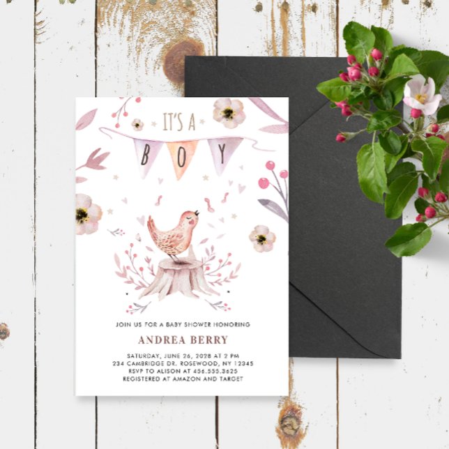 Boho Woodland Forest Bird Baby Shower Inbjudningar (Skapare uppladdad)