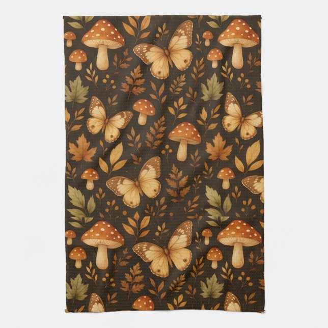 Boho Woodland Forest Mushrum | Höst färger Kökshandduk (Vertikal)