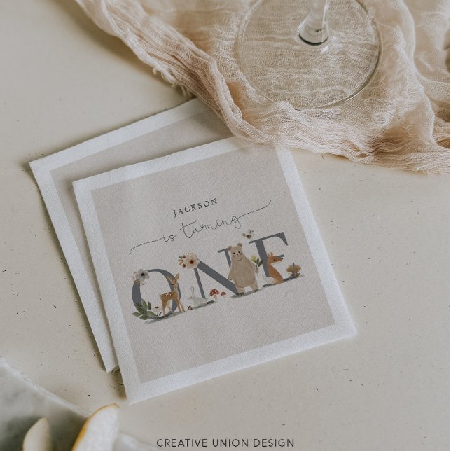 Boho Woodland Första Födelsedagsfesten Pappersservett (Skapare uppladdad)