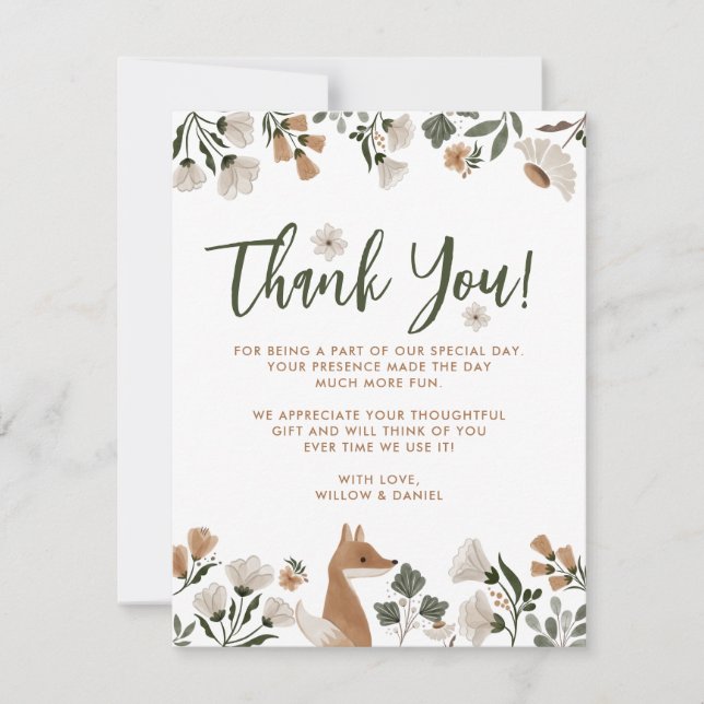 Boho Woodland Fox Baby Shower - tackkort Tack Kort (Framsida)
