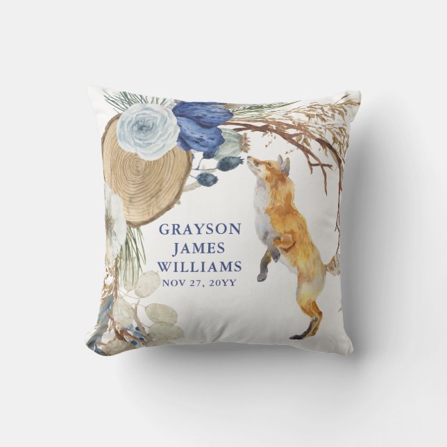 Boho Woodland Fox Blommig Anpassat Namn Kudde (Framsida)