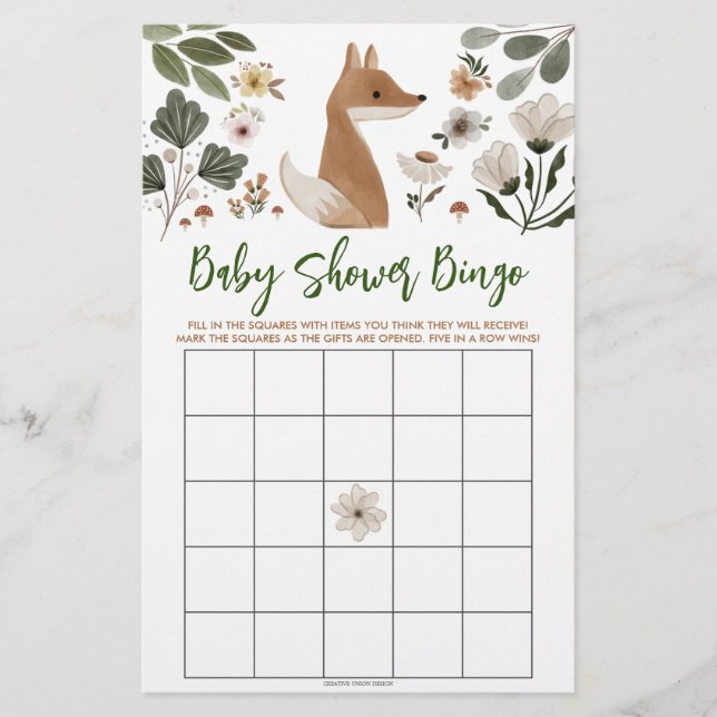 Boho Woodland Fox Möhippa Bingo Game (Framsida)