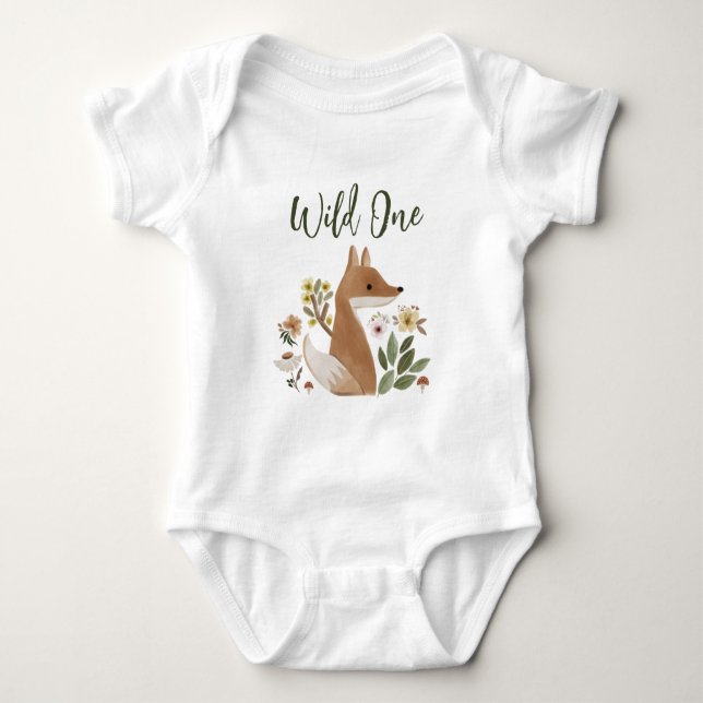 Boho Woodland Fox Wild One Baby Body   T Shirt (Framsida)