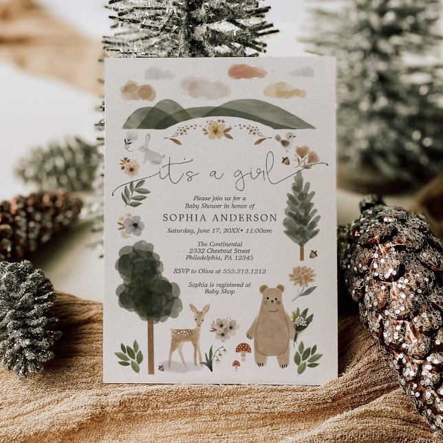 Boho Woodland Girl Baby Shower-inbjudningskort Inbjudningar (Skapare uppladdad)