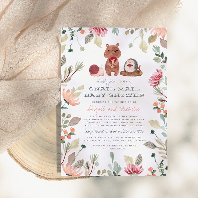 Boho Woodland Greenery Snigel Mail Baby Shower Inbjudningar (Skapare uppladdad)