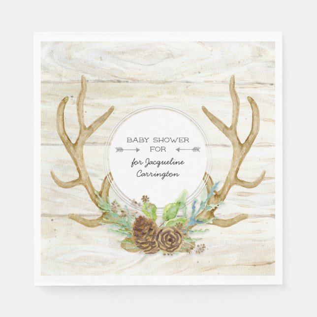 Boho Woodland Hjort Antlers n Arrows Baby Shower Pappersservett (Framsidan)