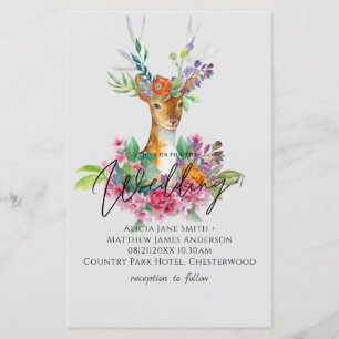 Boho Woodland Hjort Blommigt budgetBröllopsinbjudn