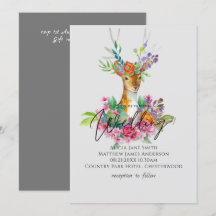 Boho Woodland Hjort Blommigt budgetBröllopsinbjudn