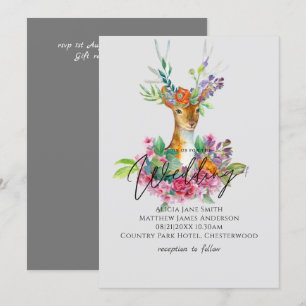 Boho Woodland Hjort Blommigt budgetBröllopsinbjudn Inbjudningar