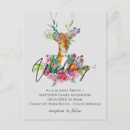 Boho Woodland Hjort Blommigt budgetBröllopsinbjudn Vykort