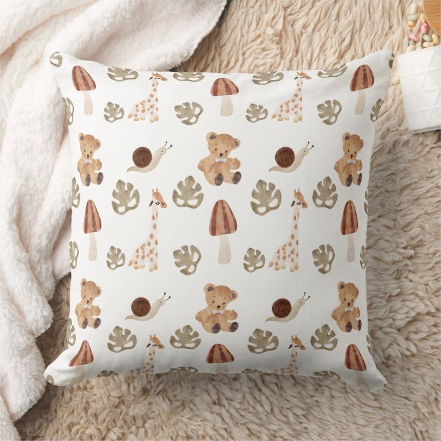 Boho Woodland Jungle Animal Mönster Kudde (Filt)
