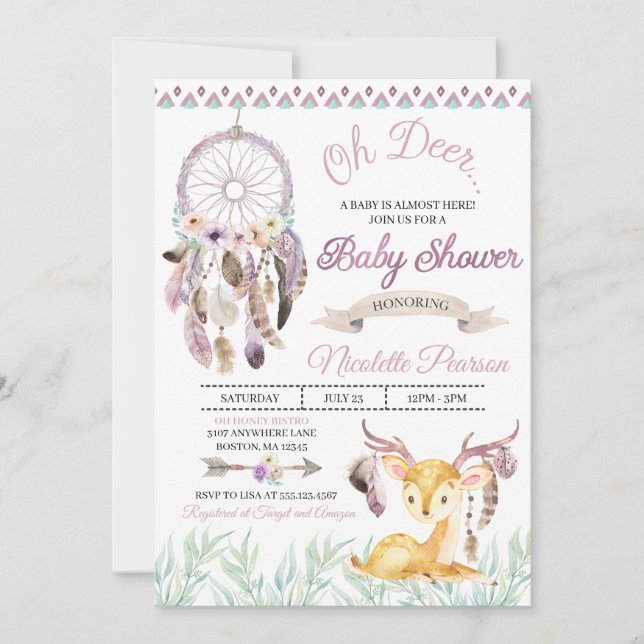 Boho Woodland Lila Baby Shower-inbjudan Inbjudningar (Framsida)
