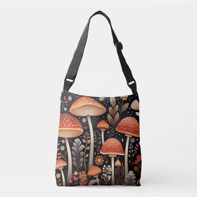 Boho Woodland mushroom mönster Axelväska (Framsida)