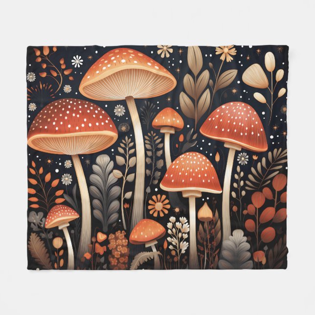Boho Woodland mushroom mönster Fleecefilt (Framsidan (Horisontell))