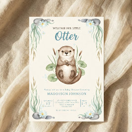boho woodland Otters greenery baby shower Inbjudningar