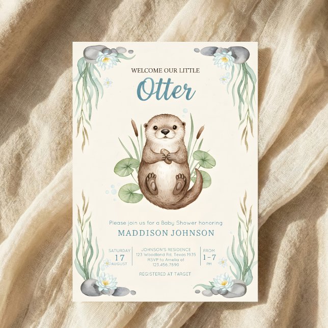 boho woodland Otters greenery baby shower Inbjudningar (Skapare uppladdad)