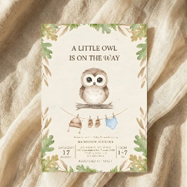 boho woodland owl greenery baby shower inbjudningar