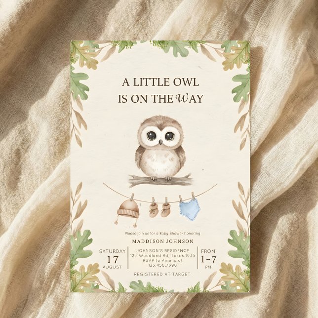 boho woodland owl greenery baby shower inbjudningar (Skapare uppladdad)