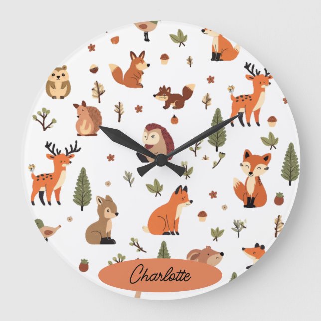 Boho Woodland Personlig Bebis Stor Klocka (Framsida)