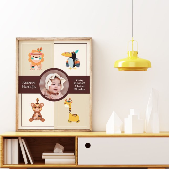 Boho Woodland Photo Birth Announcement Newborn Poster (Skapare uppladdad)