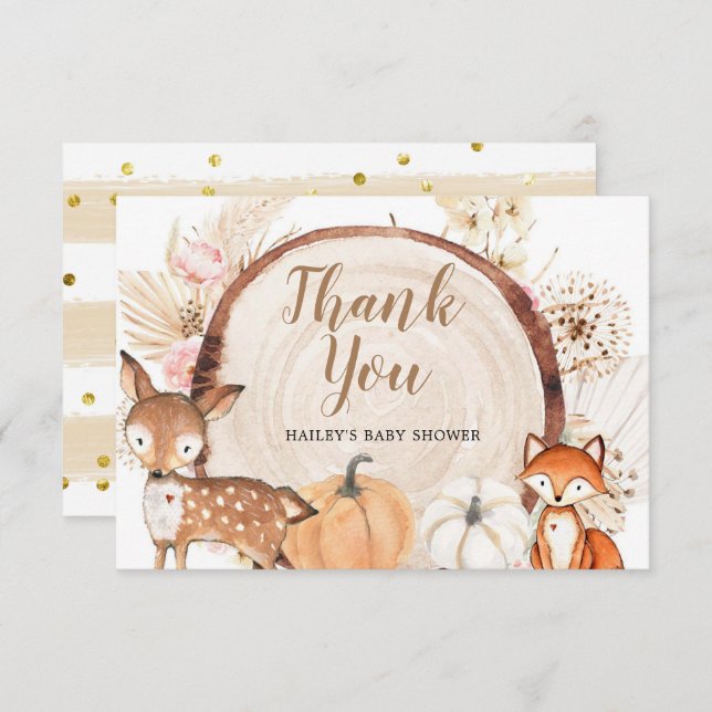 Boho Woodland Pumpkin Baby Shower - tack för ditt  (Fram/baksida)