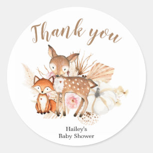Boho Woodland Pumpkin Baby Shower Tack Runt Klistermärke