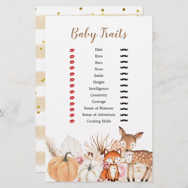 Boho Woodland Pumpkin Baby Traits Games (Fram/baksida)
