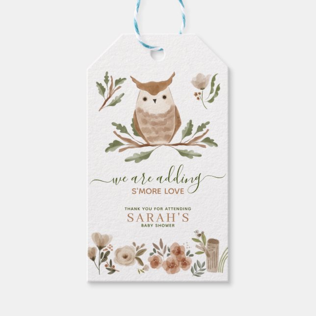 Boho Woodland Uggla Baby Shower Presentetikett (Framsidan)