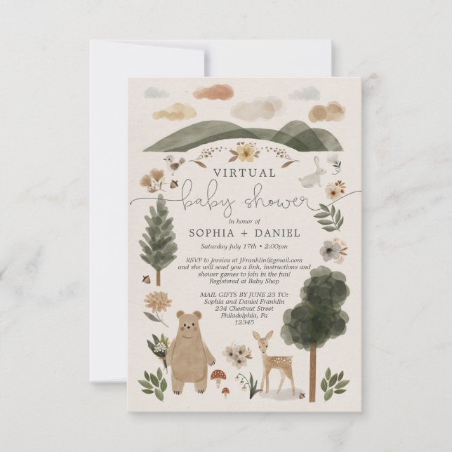 Boho Woodland Virtuell Baby Shower-inbjudan Inbjudningar (Framsida)