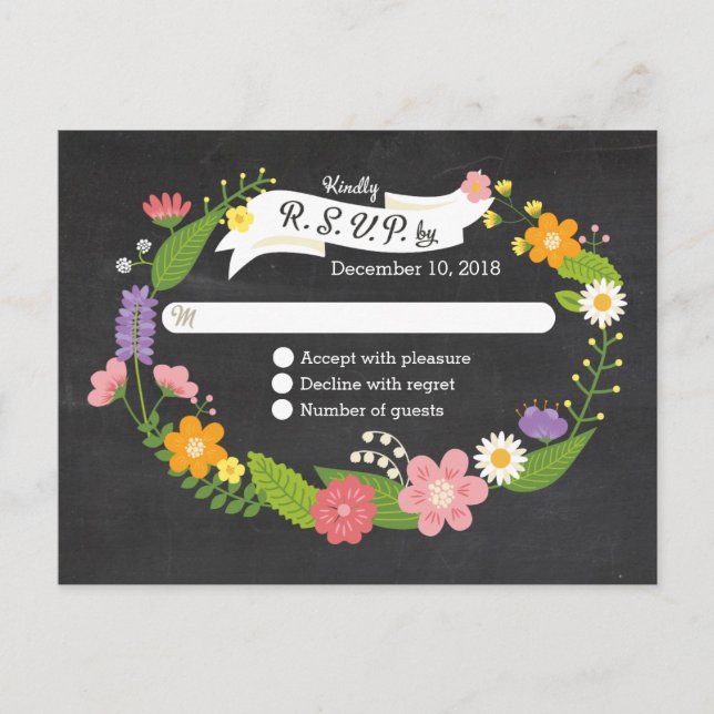 Boho Woodland Wandan på Chalkboard Bröllop Inbjudan Vykort (Framsida)