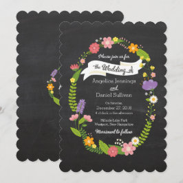 Boho Woodland Wandan på Chalkboard Bröllop Inbjudningar