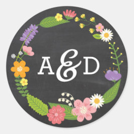 Boho Woodland Wandan på Chalkboard Bröllop Runt Klistermärke