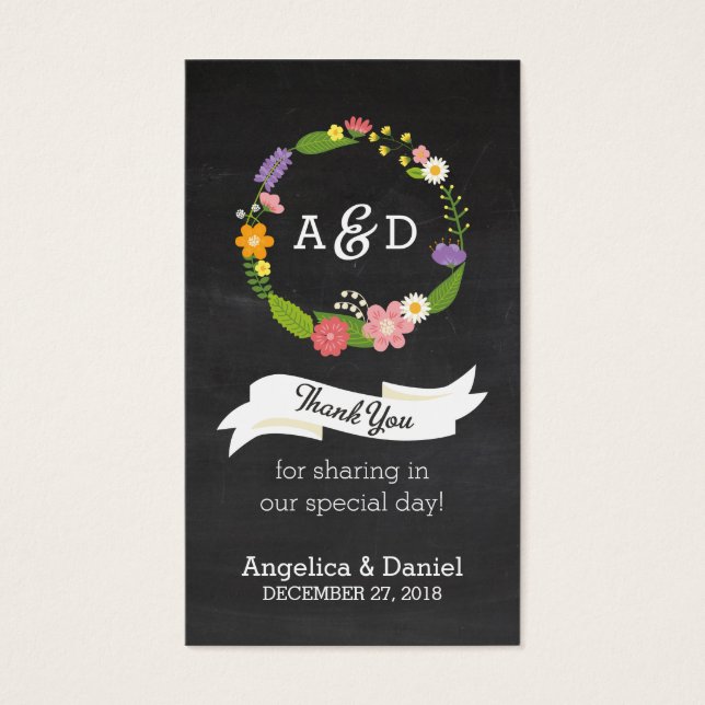 Boho Woodland Wandan på Chalkboard Bröllop Visitkort (Framsidan)