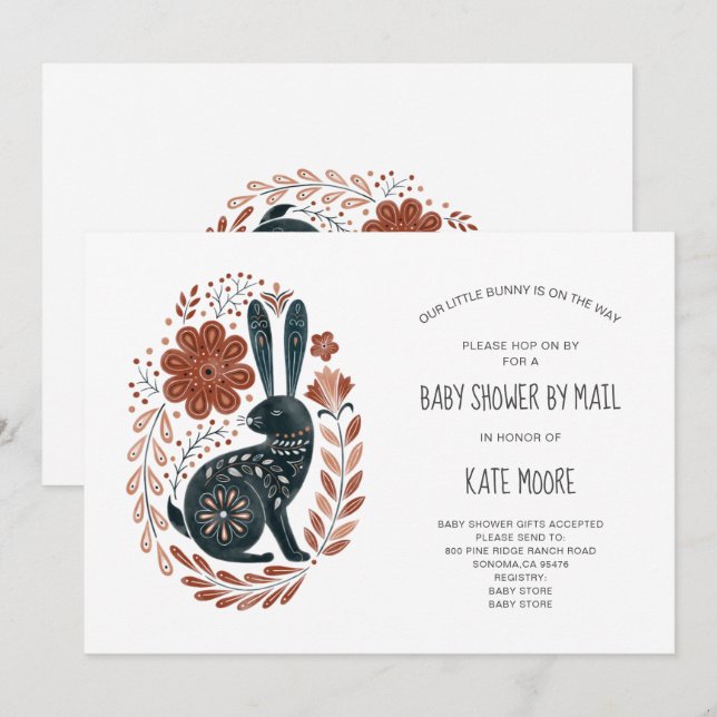 Boho Woodlands Rabbit Baby Shower by Mail Inbjudningar (Fram/baksida)