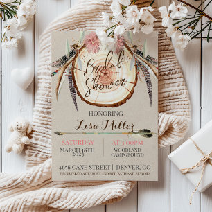 Boho WoodSlice Rustik Bröllopsfestinladning Inbjudningar