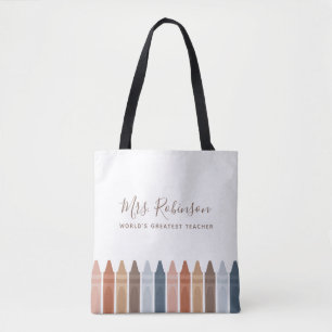 Boho Worlds Greatest Teacher Crayon Tote Bag Tygkasse