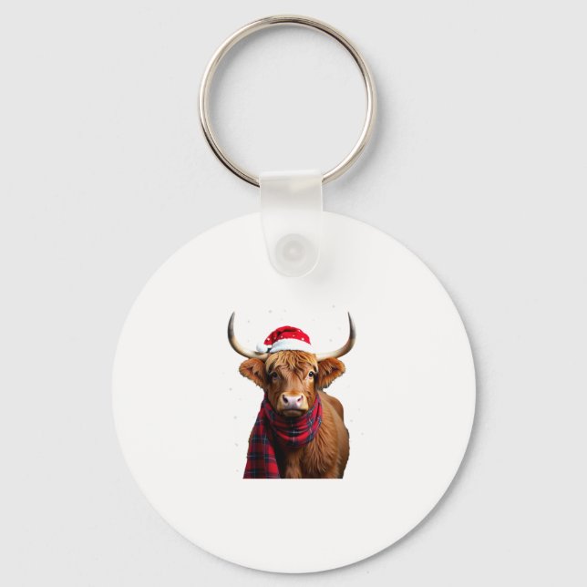 Boho Xmas Christmas Highland Cow T-Shirt (1) Nyckelring (Framsida)