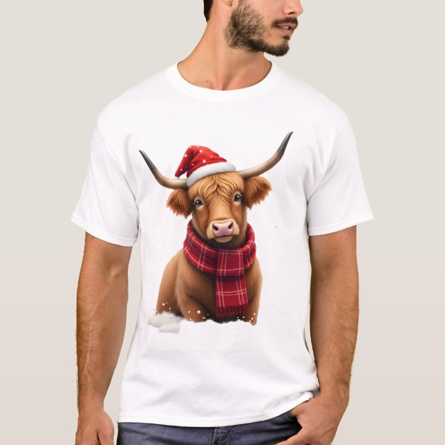 Boho Xmas Christmas Highland Cow T-Shirt (1).png (Framsida)