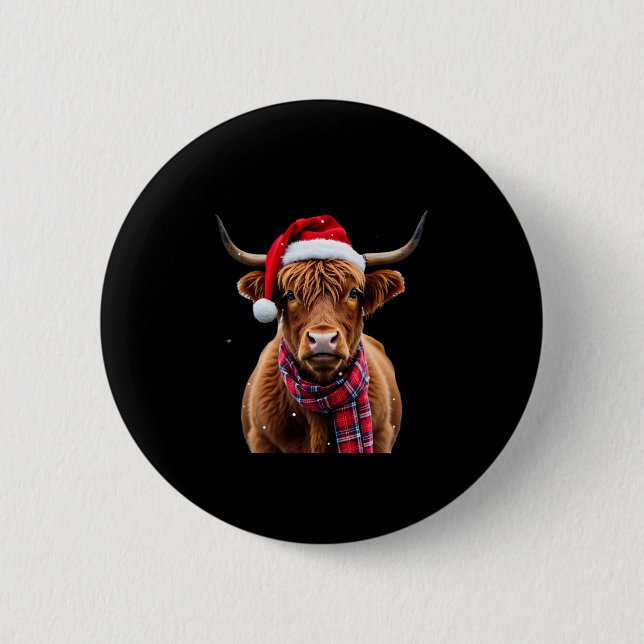 Boho Xmas Christmas Highland Cow T-Shirt (2) Knapp (Framsida)