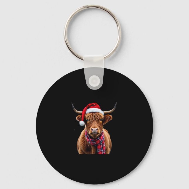 Boho Xmas Christmas Highland Cow T-Shirt (2) Nyckelring (Framsida)