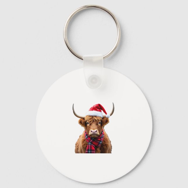 Boho Xmas Christmas Highland Cow T-Shirt (2) Nyckelring (Framsida)