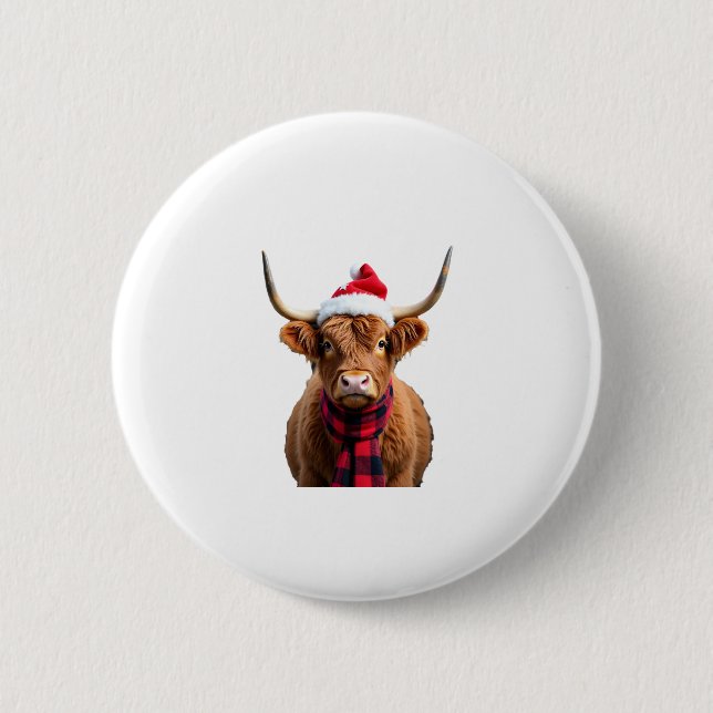 Boho Xmas Christmas Highland Cow T-Shirt (3) Knapp (Framsida)