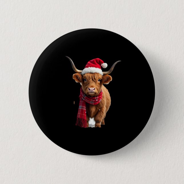 Boho Xmas Christmas Highland Cow T-Shirt (3) Knapp (Framsida)