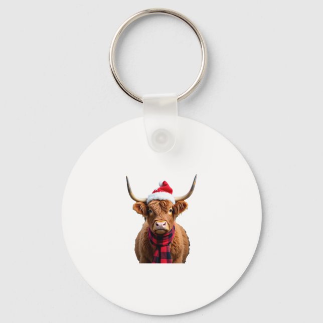 Boho Xmas Christmas Highland Cow T-Shirt (3) Nyckelring (Framsida)